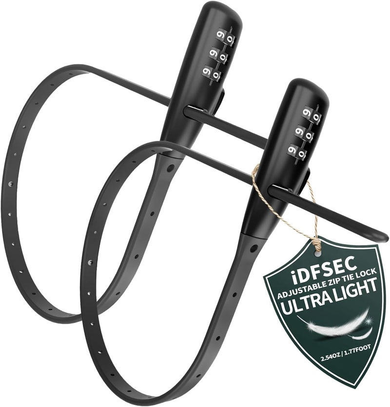 iDFSEC Zip Tie Lock, Adjustable Cable Tie with Stainless Steel Core - Multi-Purpose Cable Lock for Securing Helmets, Bicycles, Skis, Scooters, Café, Gate Door (2/Pack, Black) - Image 1